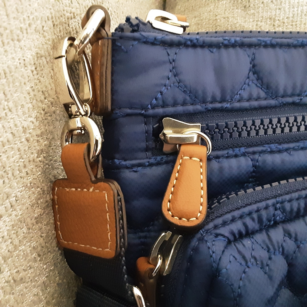 Brighton Quilted Navy Crossbody Tan Trim & Heart Charm - Picture 6 of 11